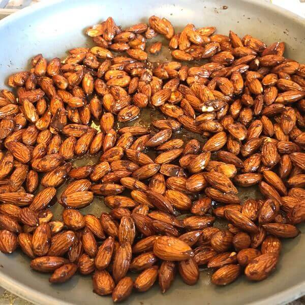 Almonds in a frying pan.