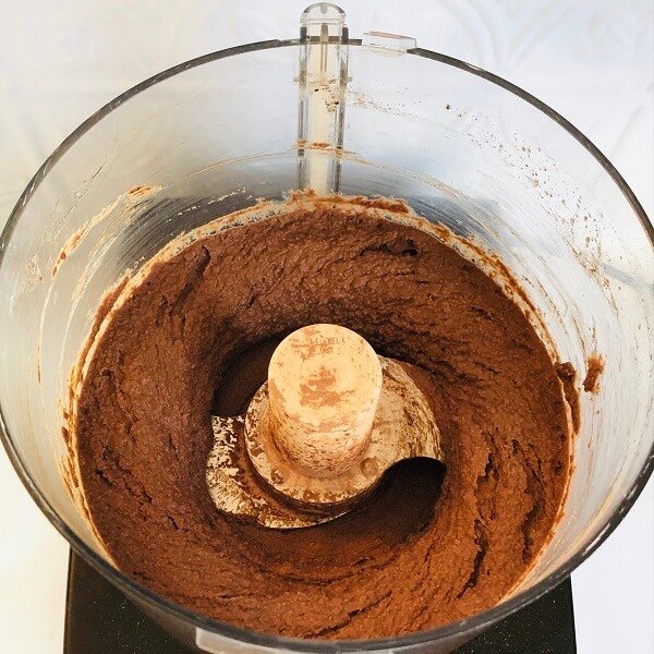 Hummus blended in a food processor.