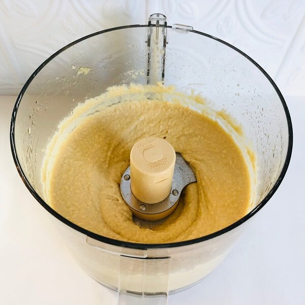 Chickpeas blended in a food processor.