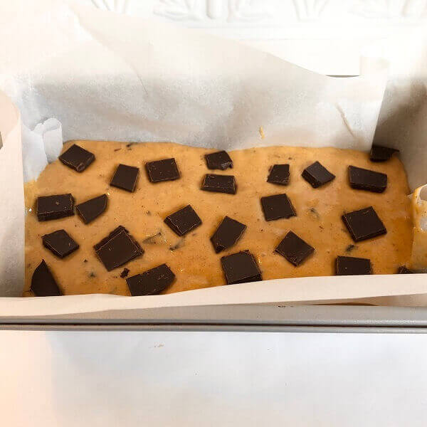 Raw batter in a loaf pan.