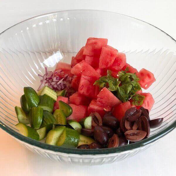 Salad ingredients in a bowl.