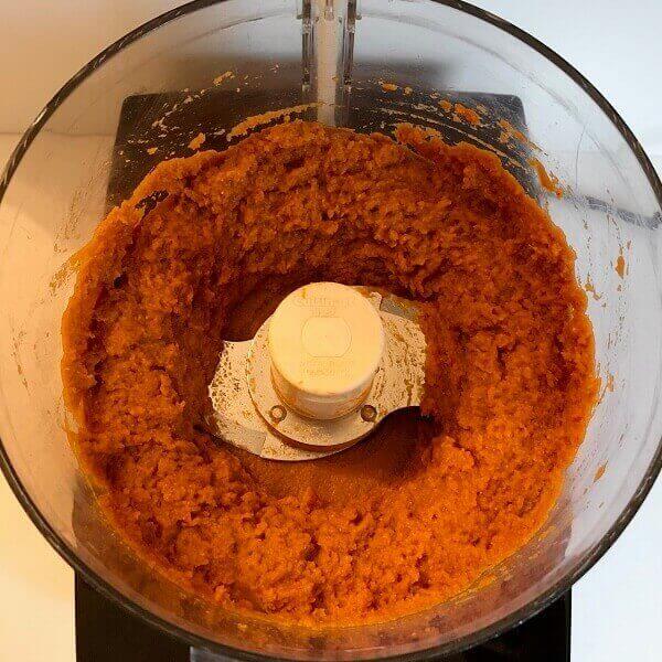 Hummus in a food processor.