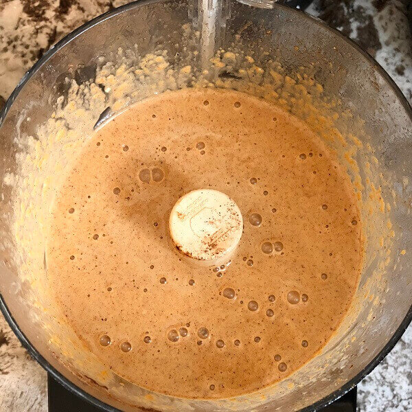 Carrot batter in a food processor.