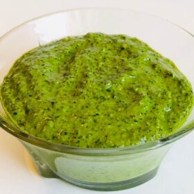 A dish of pesto.