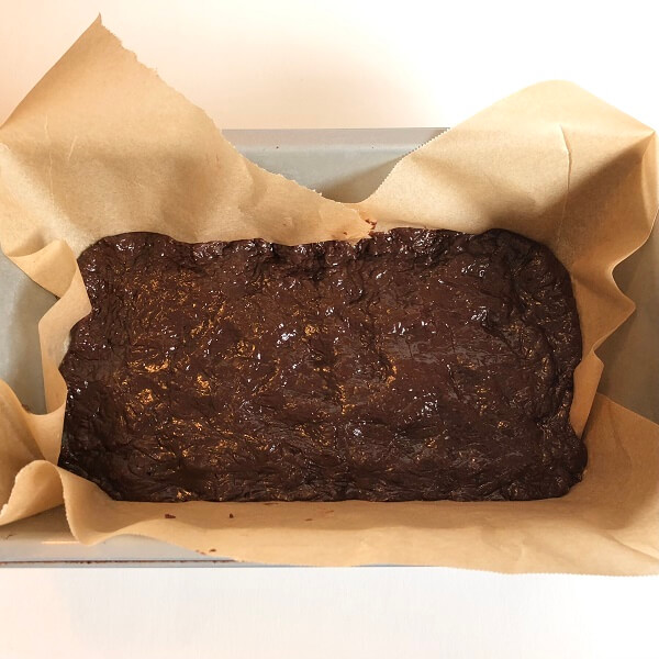 Fudge dough in a loaf pan.