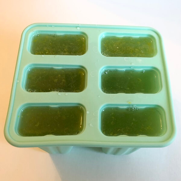 A popsicle mold filled with liquid.
