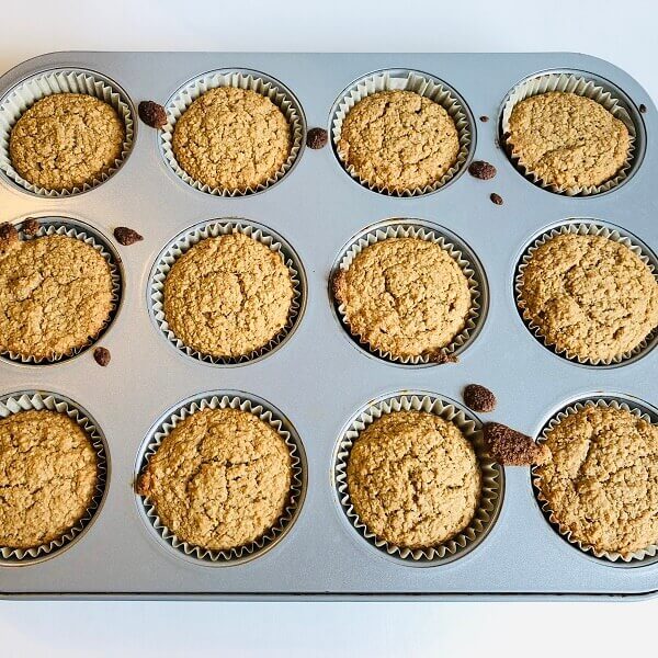 Muffins cooling in a pan.