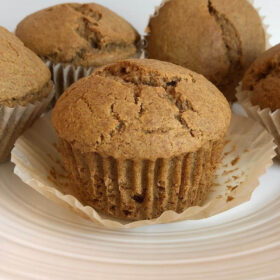 Spelt muffins displayed on a plate.