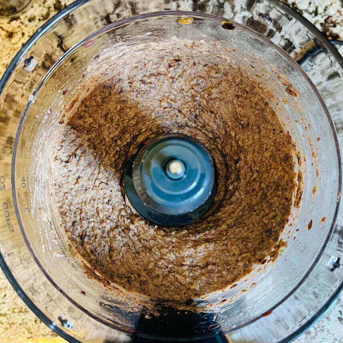 Bean dip in a food processor.