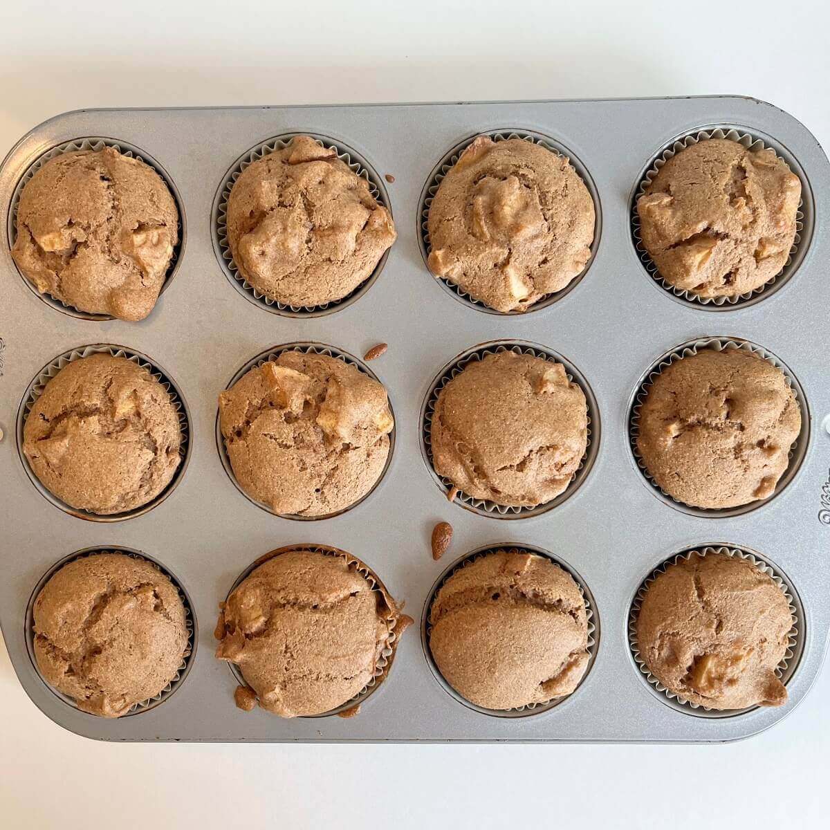 Warm muffins in a metal pan.