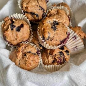 A basket full of muffins.