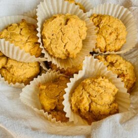 Corn muffins in a basket with a linen napkin.