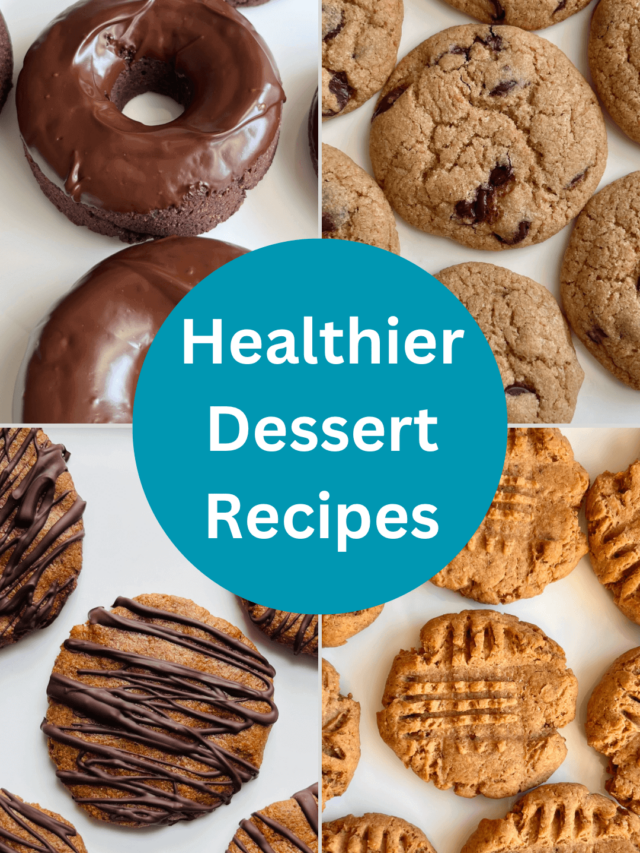 A collage of desserts including cookies and donuts.