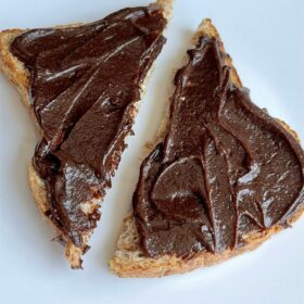 Toast slathered with a spread made from carob powder.