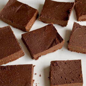 Fudge slices on a white plate.