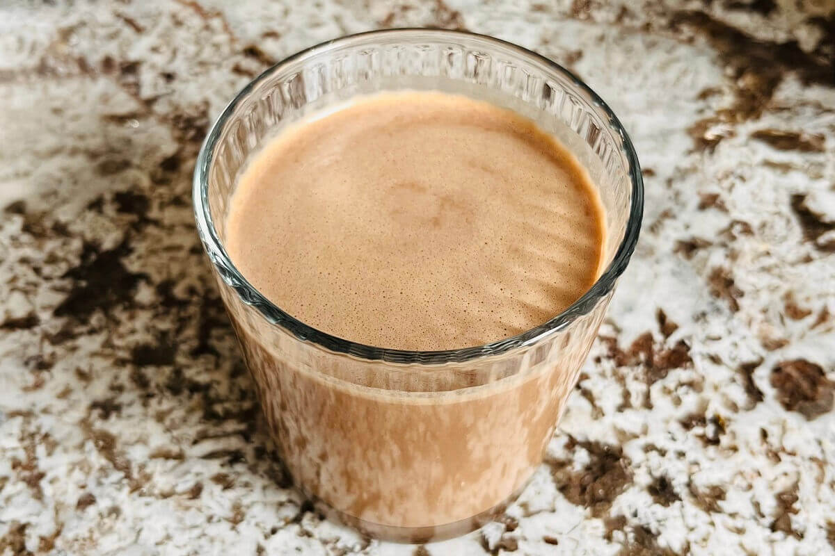 A protein shake in a glass.