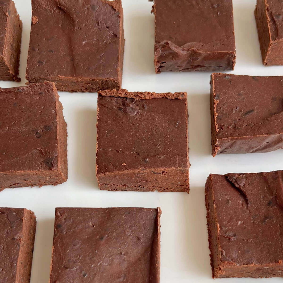 Black bean fudge slices on a white plate.