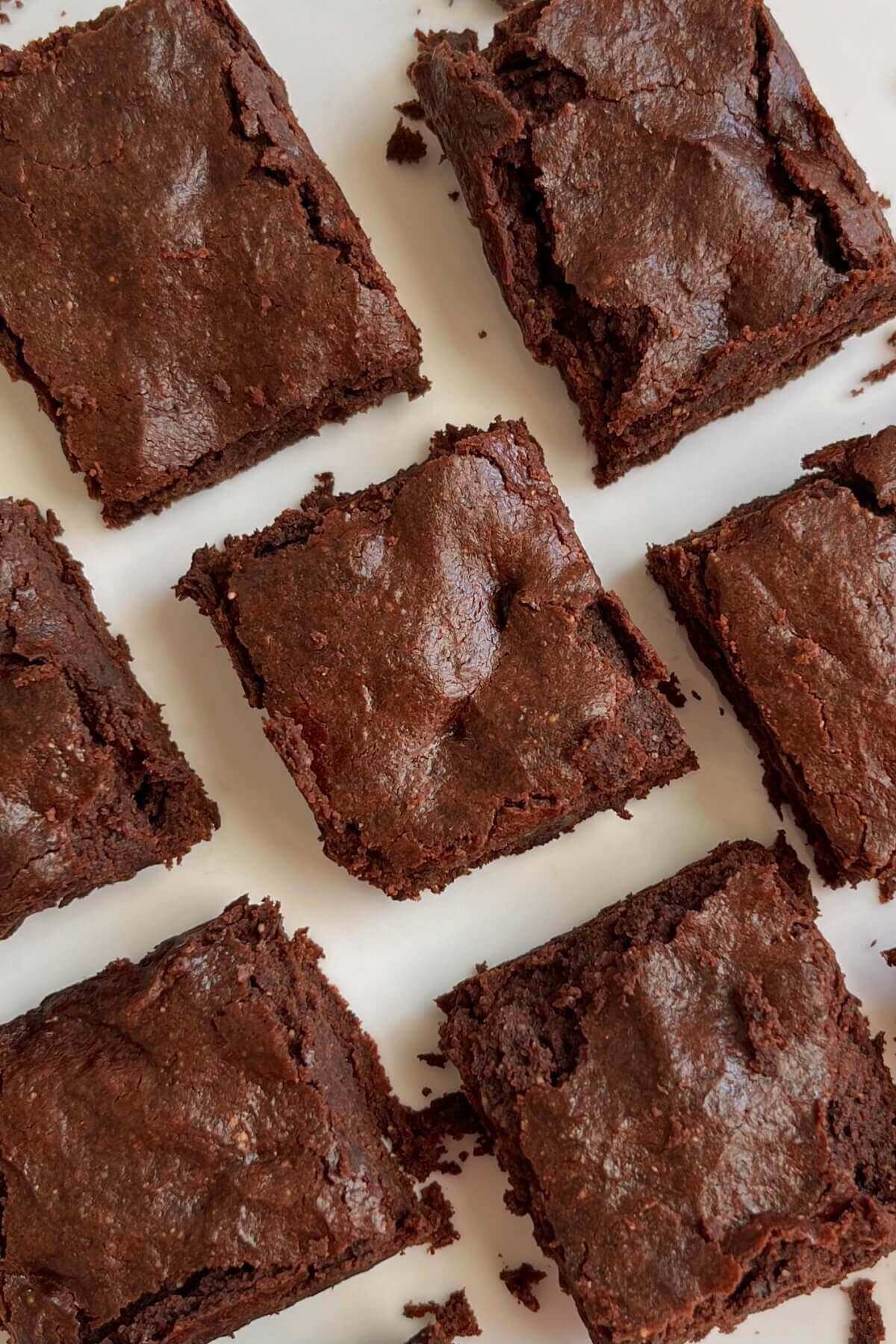 Buckwheat chocolate brownies on a white plate.