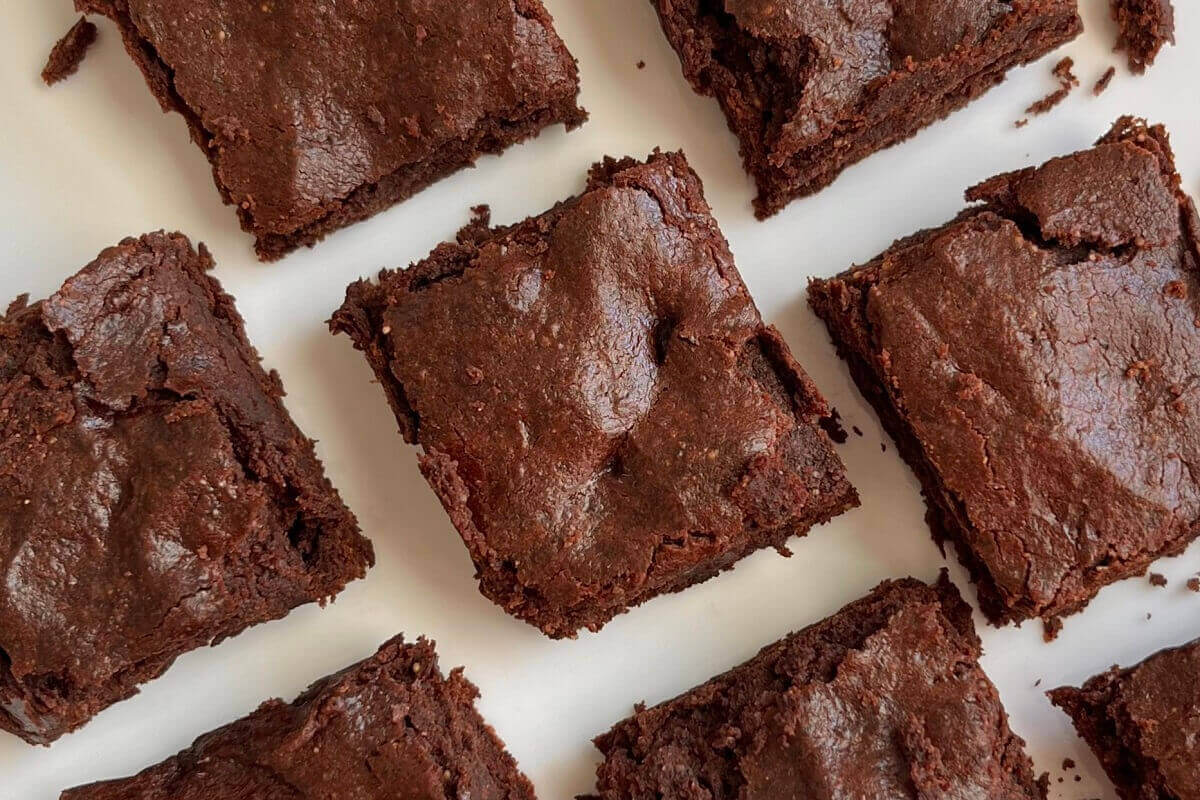 Buckwheat flour brownies on a white plate.