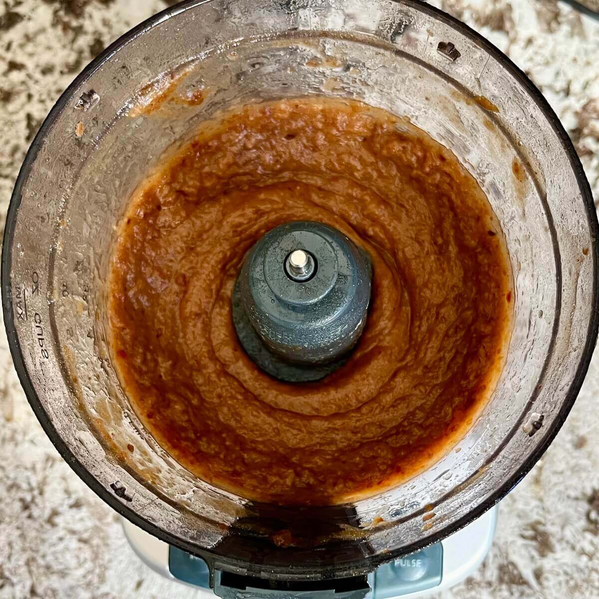 Blended dates in a food processor.