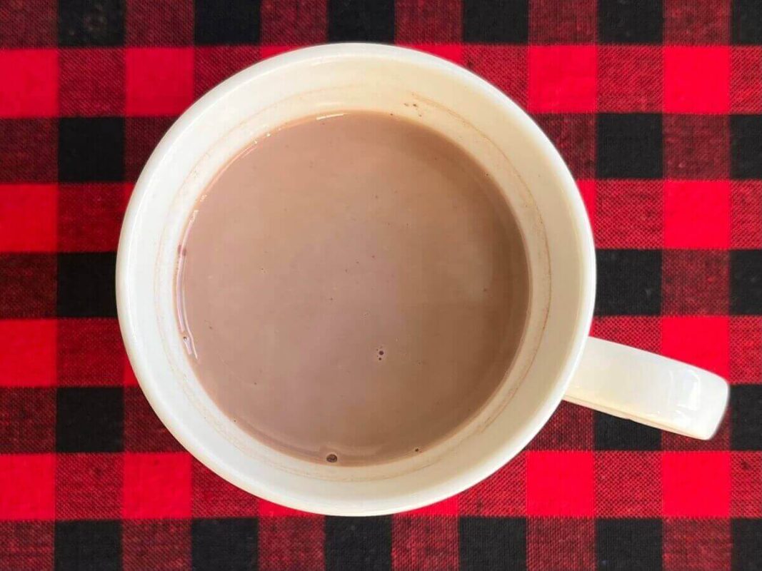 Maple hot cocoa in a mug.