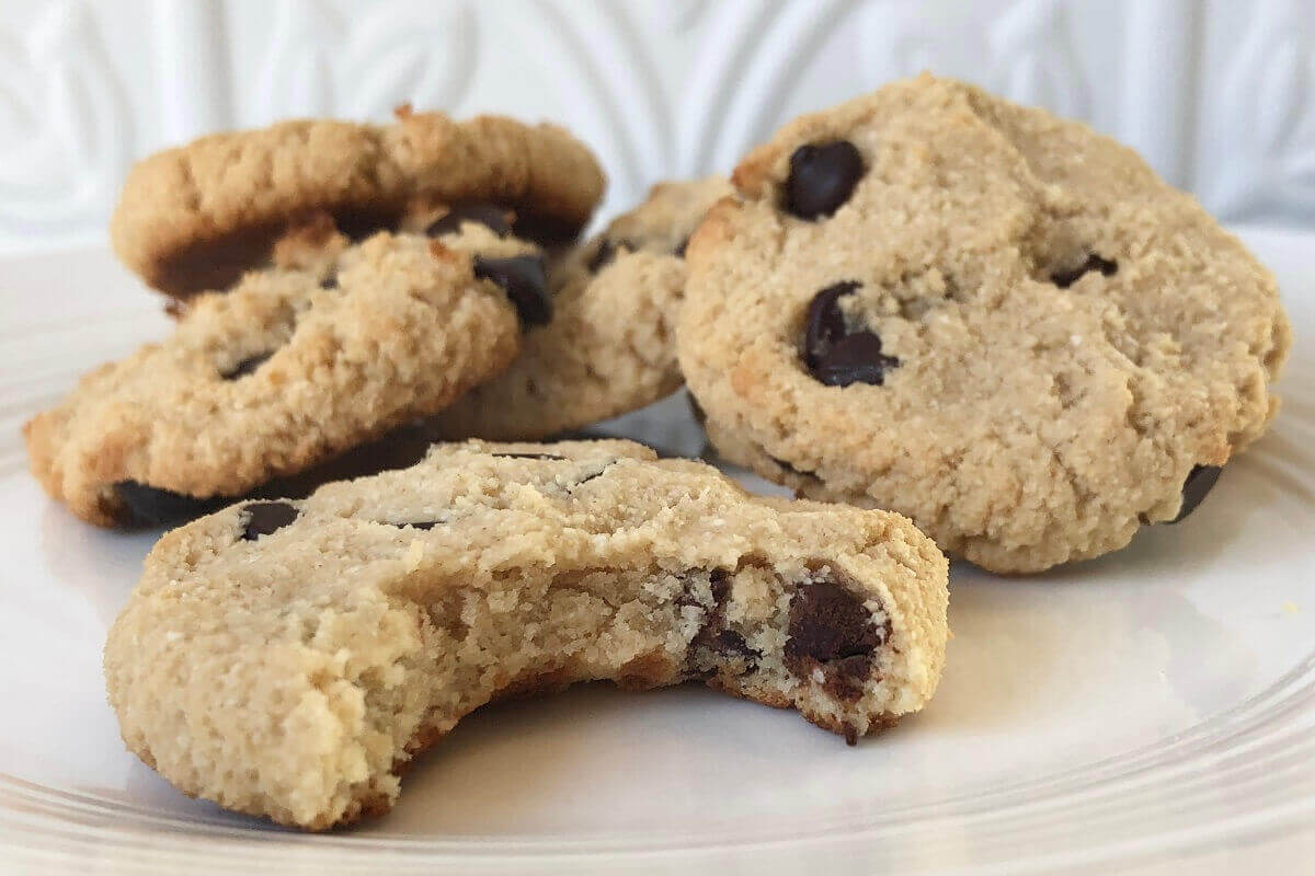 Vegan tahini cookies on a white plate.