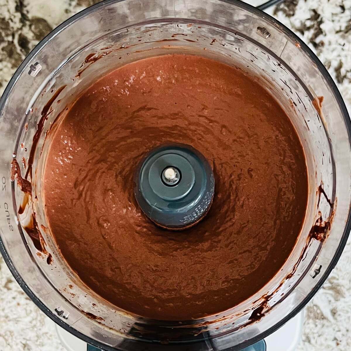 Blended pudding in a food processor.