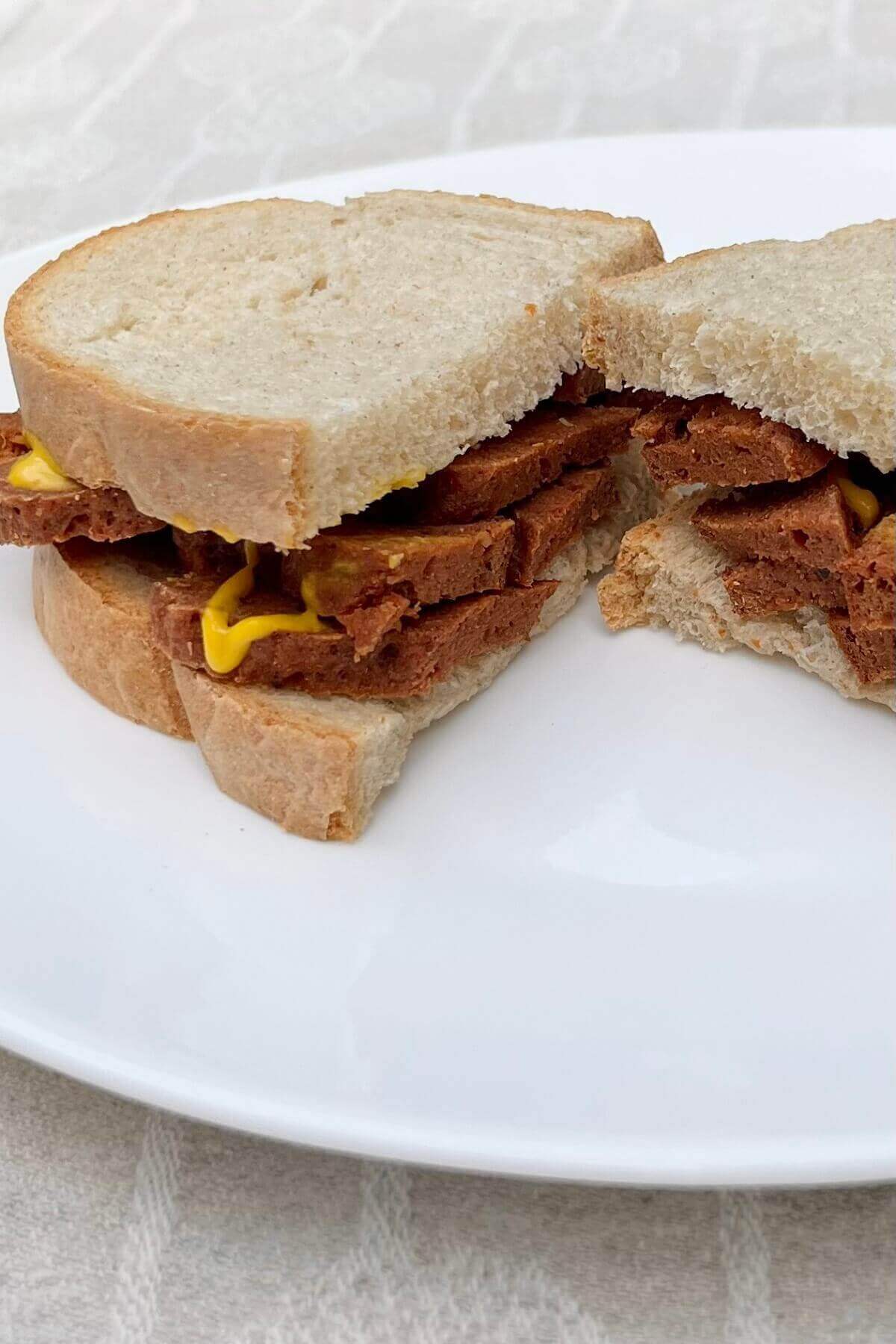 A pastrami sandwich on rye bread.