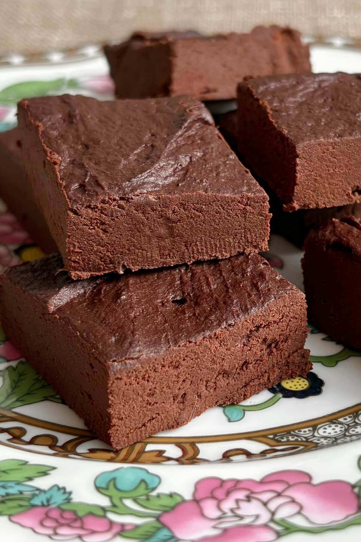 Fudge squares on a floral plate