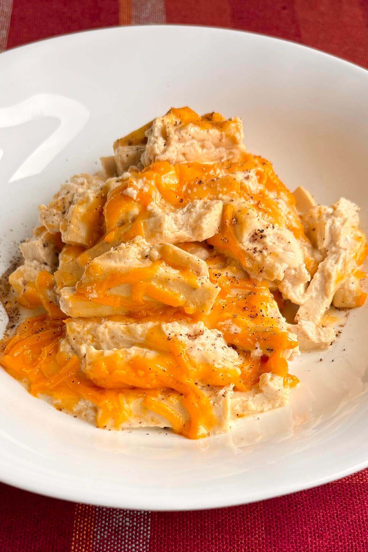 A bowl of plant-based macaroni and cheese.