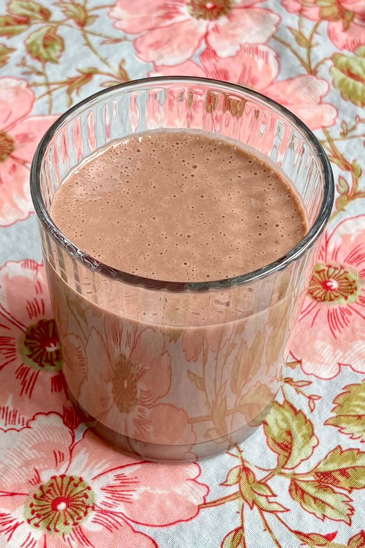 A cashew butter shake in a glass.