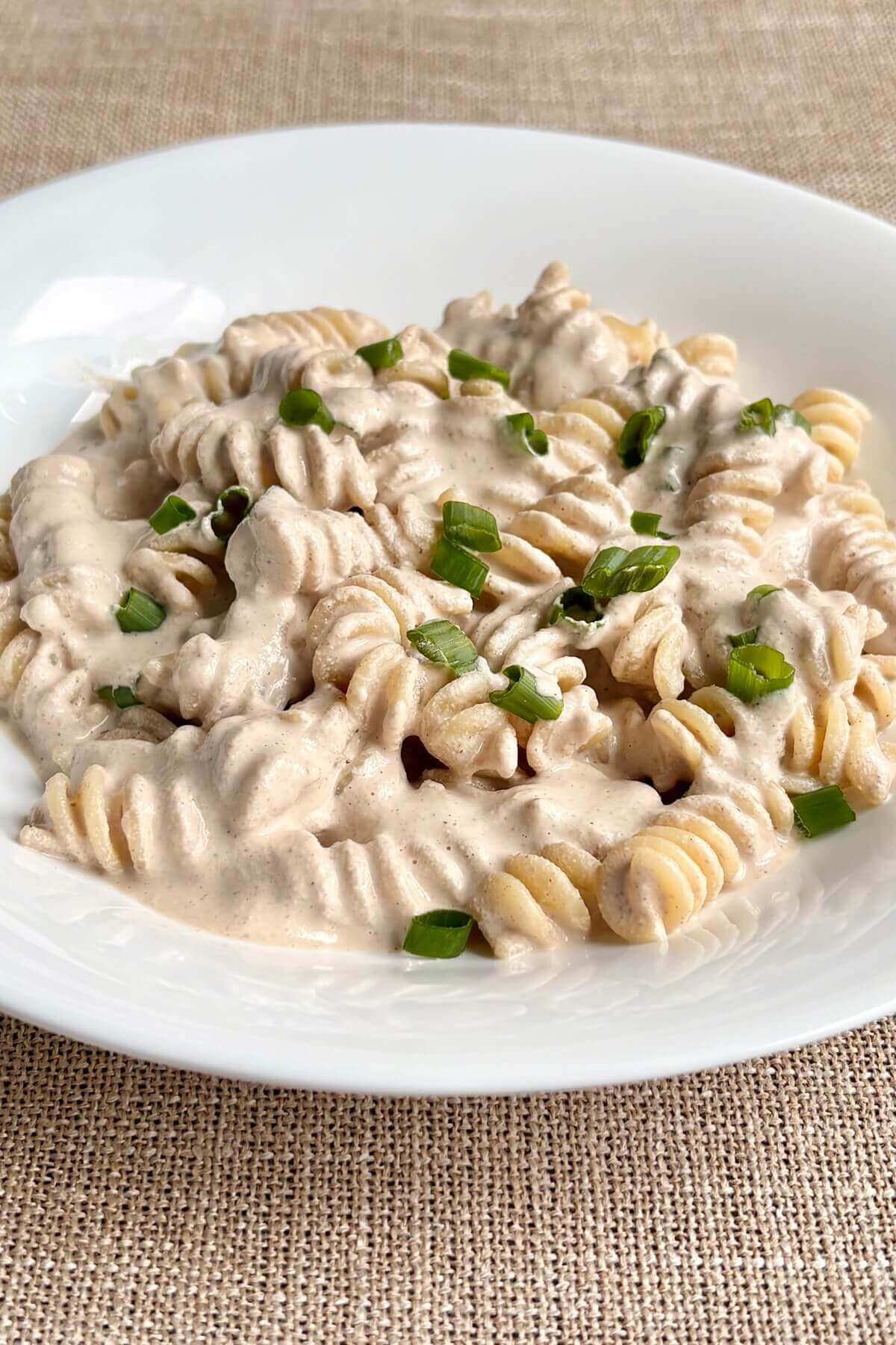 Creamy walnut pasta in a bowl.