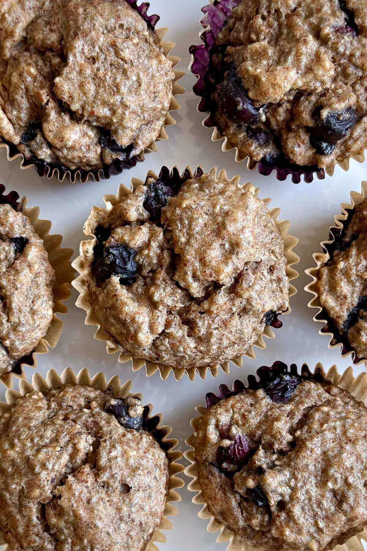 Chia blueberry muffins on a white plate.