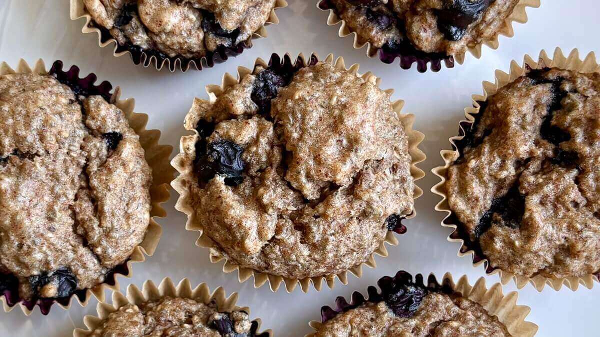 Chia muffins on a white plate.