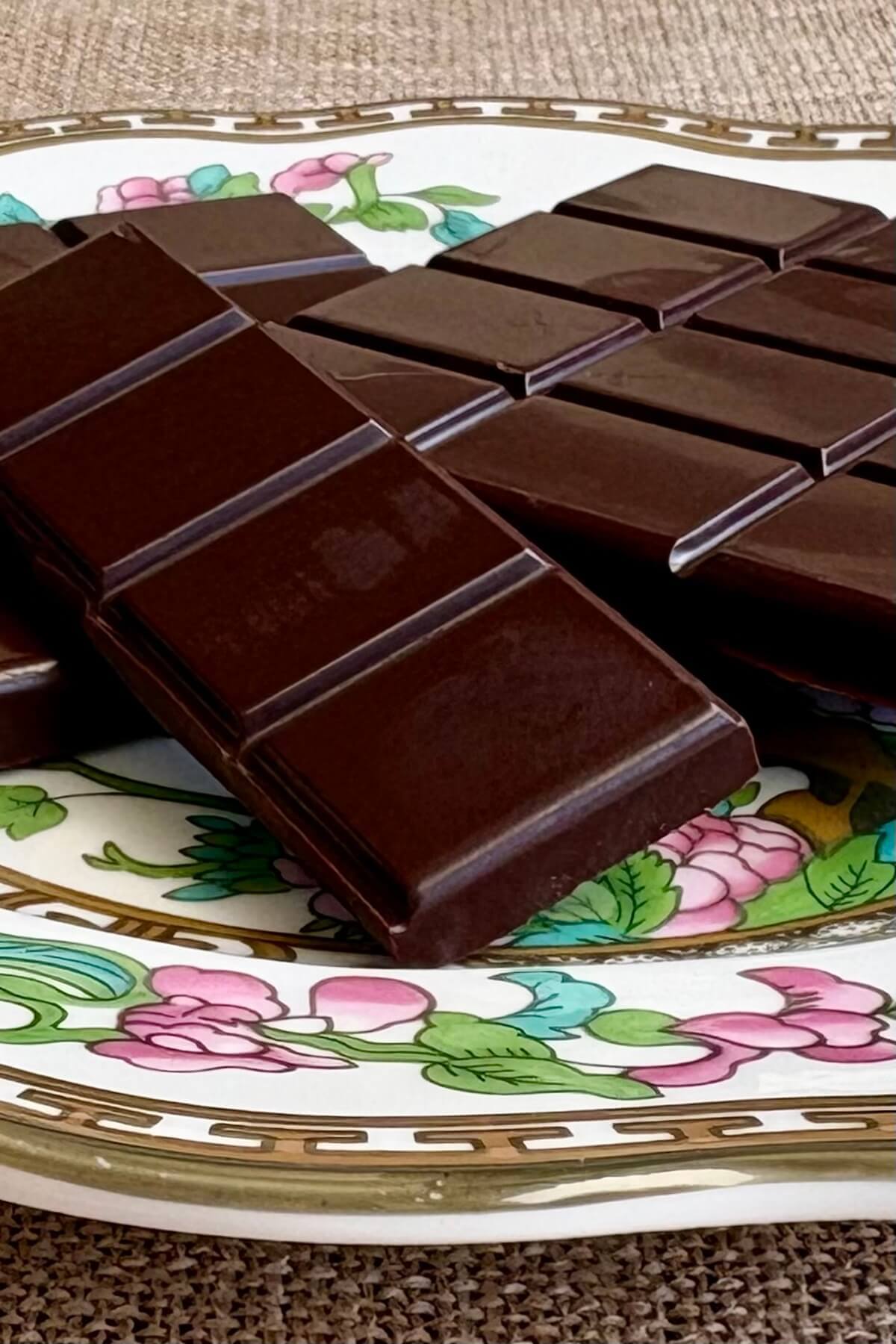 Keto chocolate bars on a plate.